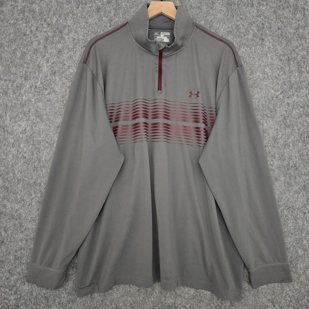 Under Armour Pullover Mens 2XL Gray ColdGear Infrared 1/4 Zip Striped Top